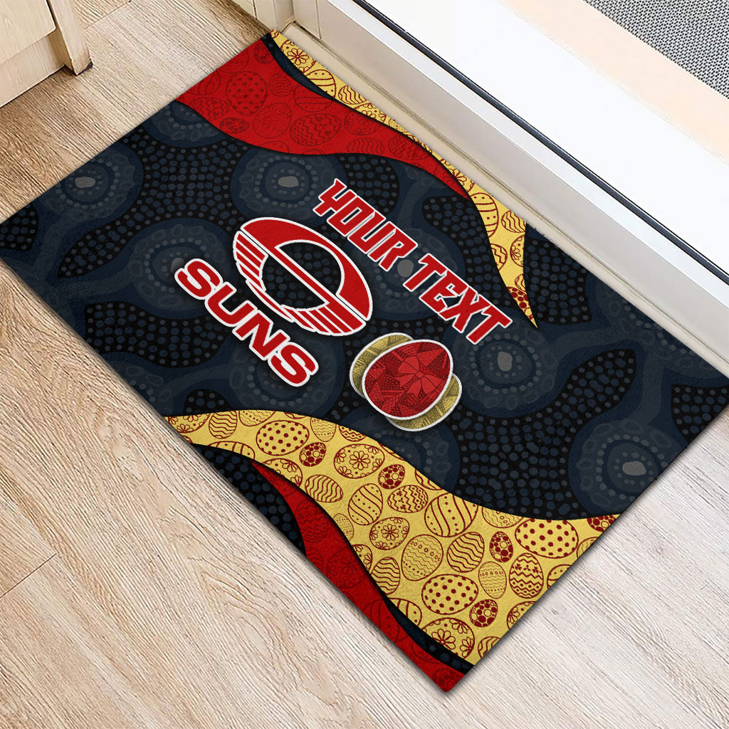 Personalized Suns Football Rubber Doormat Easter Egg Pattern Red Yellow Tribal Dot Art Style