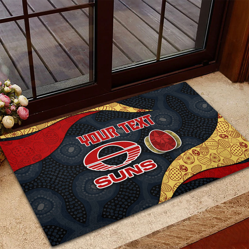 Personalized Suns Football Rubber Doormat Easter Egg Pattern Red Yellow Tribal Dot Art Style
