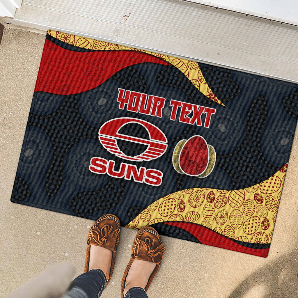 Personalized Suns Football Rubber Doormat Easter Egg Pattern Red Yellow Tribal Dot Art Style