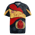 Personalized Suns Football Rugby Jersey Easter Egg Pattern Red Yellow Tribal Dot Art Style