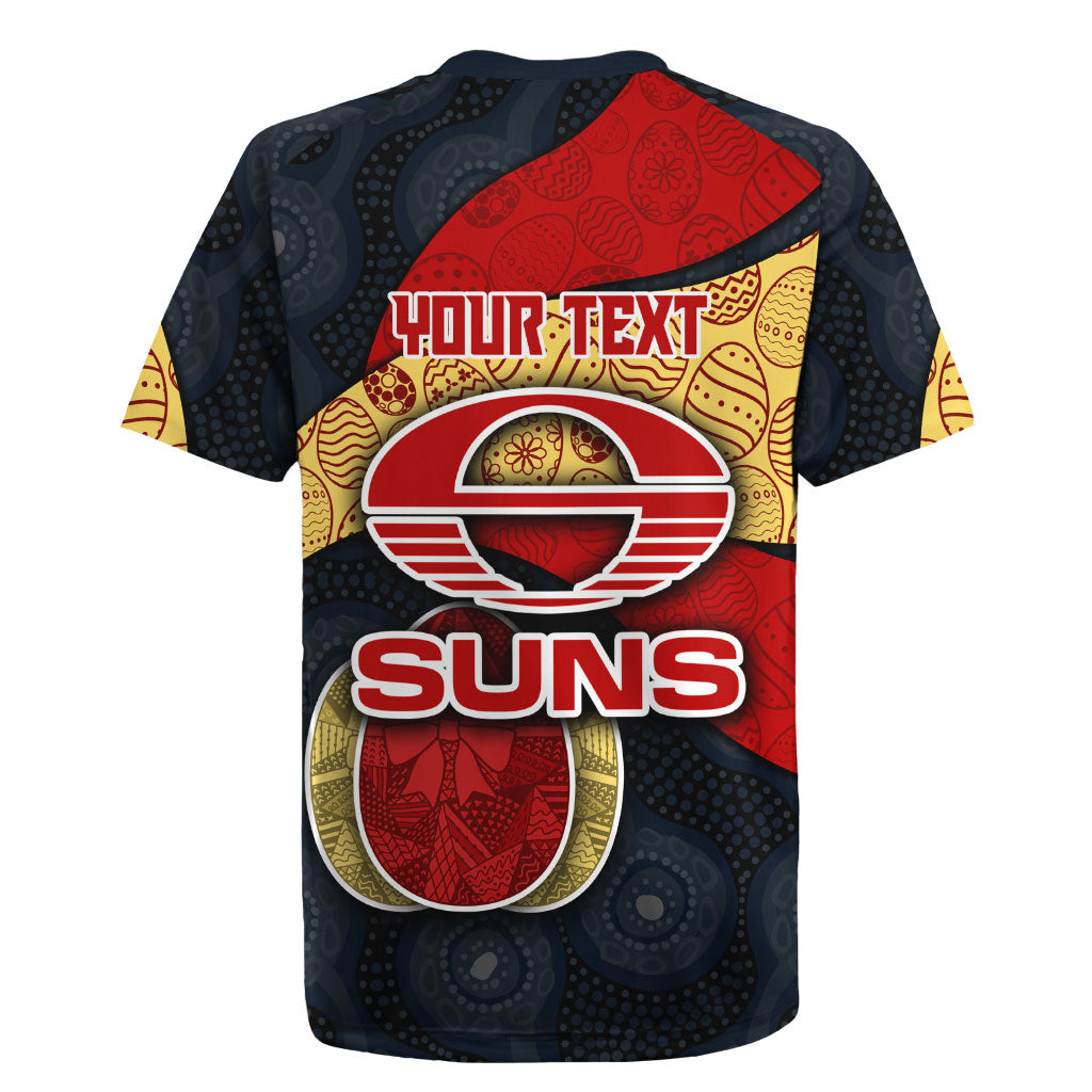 Personalized Suns Football Rugby Jersey Easter Egg Pattern Red Yellow Tribal Dot Art Style