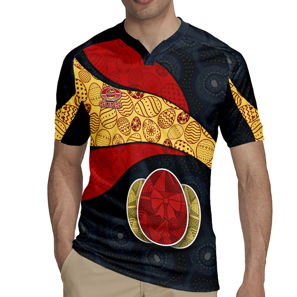 Personalized Suns Football Rugby Jersey Easter Egg Pattern Red Yellow Tribal Dot Art Style