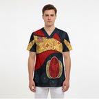 Personalized Suns Football Scrub Top Easter Egg Pattern Red Yellow Tribal Dot Art Style