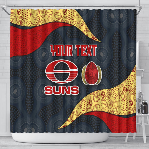 Personalized Suns Football Shower Curtain Easter Egg Pattern Red Yellow Tribal Dot Art Style