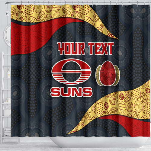 Personalized Suns Football Shower Curtain Easter Egg Pattern Red Yellow Tribal Dot Art Style