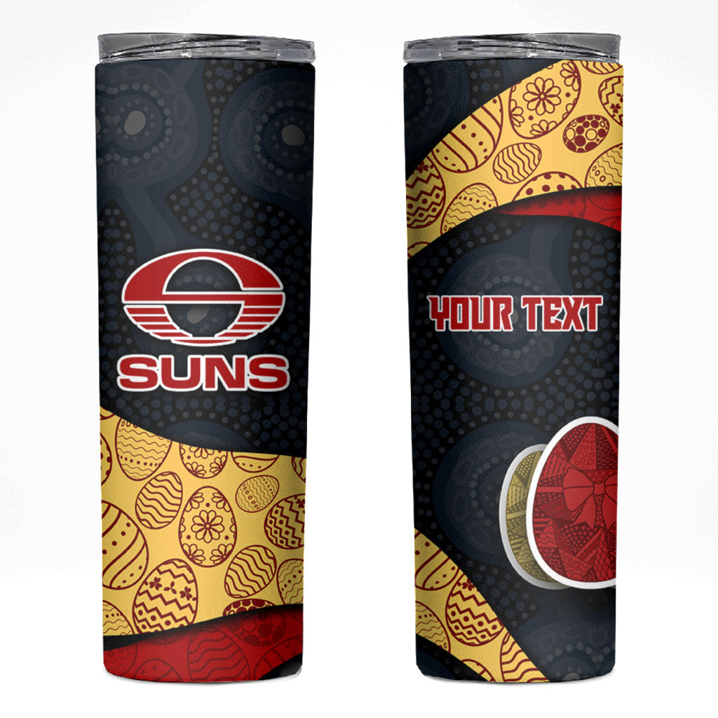 Personalized Suns Football Skinny Tumbler Easter Egg Pattern Red Yellow Tribal Dot Art Style