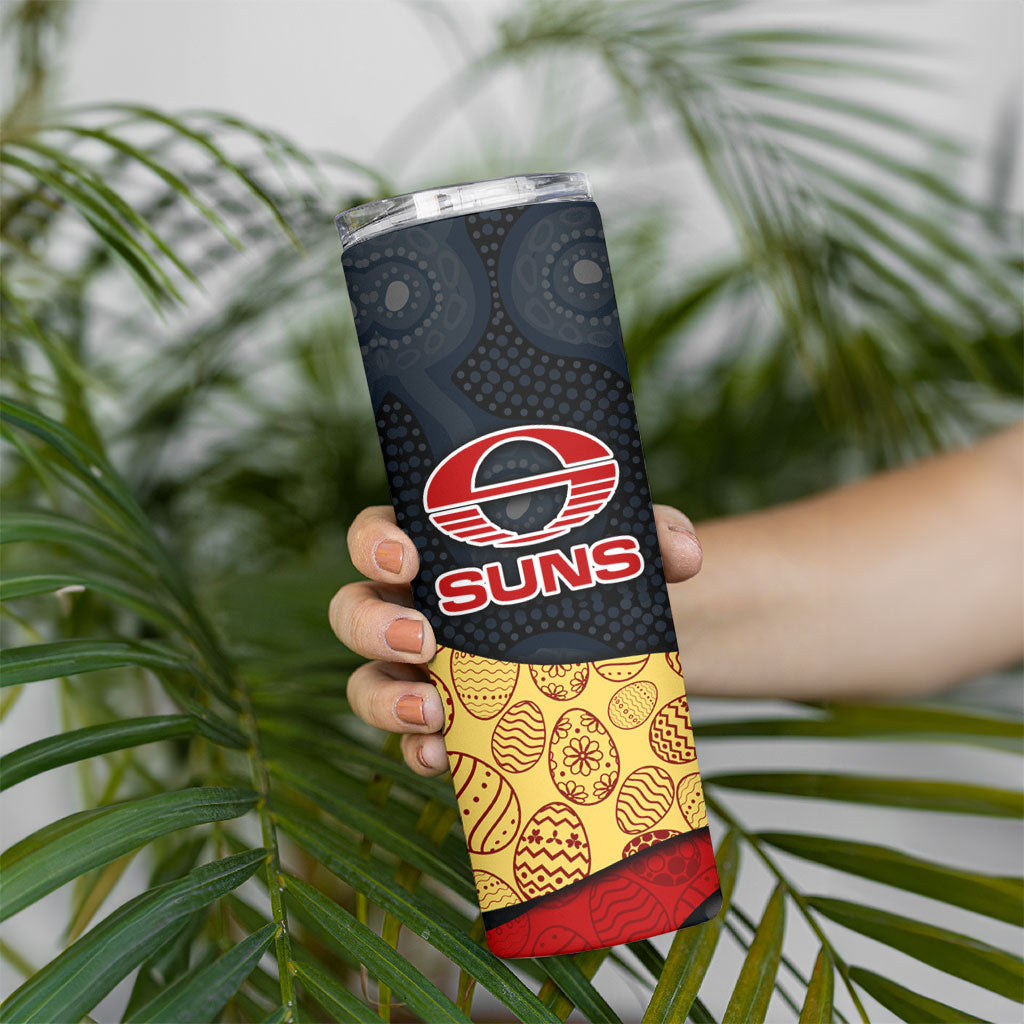 Personalized Suns Football Skinny Tumbler Easter Egg Pattern Red Yellow Tribal Dot Art Style