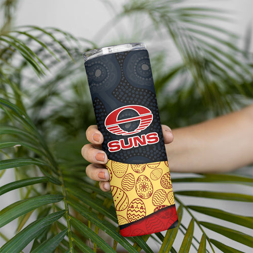 Personalized Suns Football Skinny Tumbler Easter Egg Pattern Red Yellow Tribal Dot Art Style