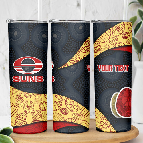Personalized Suns Football Skinny Tumbler Easter Egg Pattern Red Yellow Tribal Dot Art Style