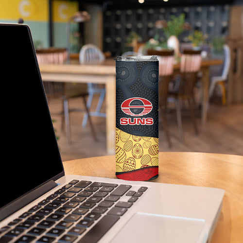 Personalized Suns Football Skinny Tumbler Easter Egg Pattern Red Yellow Tribal Dot Art Style