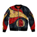 Personalized Suns Football Sleeve Zip Bomber Jacket Easter Egg Pattern Red Yellow Tribal Dot Art Style