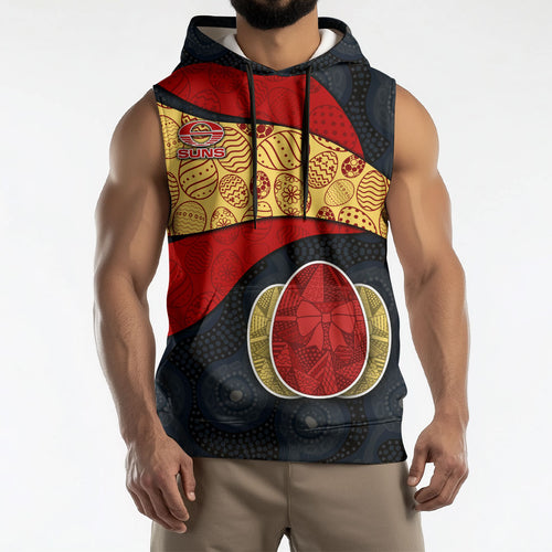 Personalized Suns Football Sleeveless Hoodie Easter Egg Pattern Red Yellow Tribal Dot Art Style