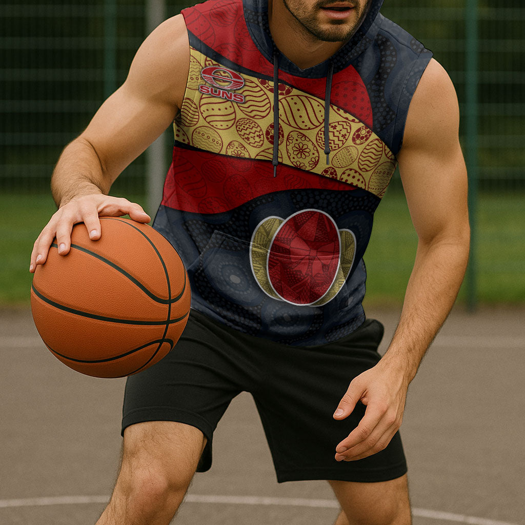 Personalized Suns Football Sleeveless Hoodie Easter Egg Pattern Red Yellow Tribal Dot Art Style
