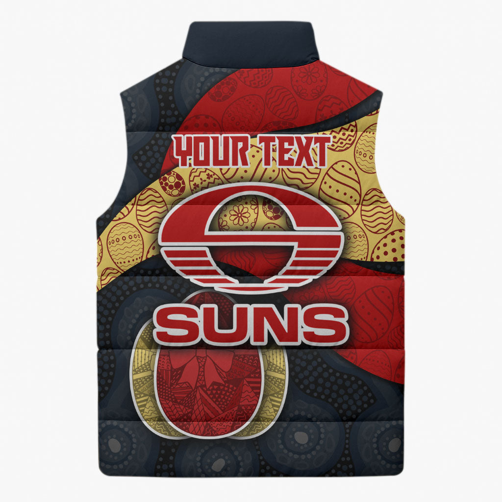 Personalized Suns Football Sleeveless Puffer Jacket Easter Egg Pattern Red Yellow Tribal Dot Art Style