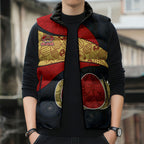 Personalized Suns Football Sleeveless Puffer Jacket Easter Egg Pattern Red Yellow Tribal Dot Art Style