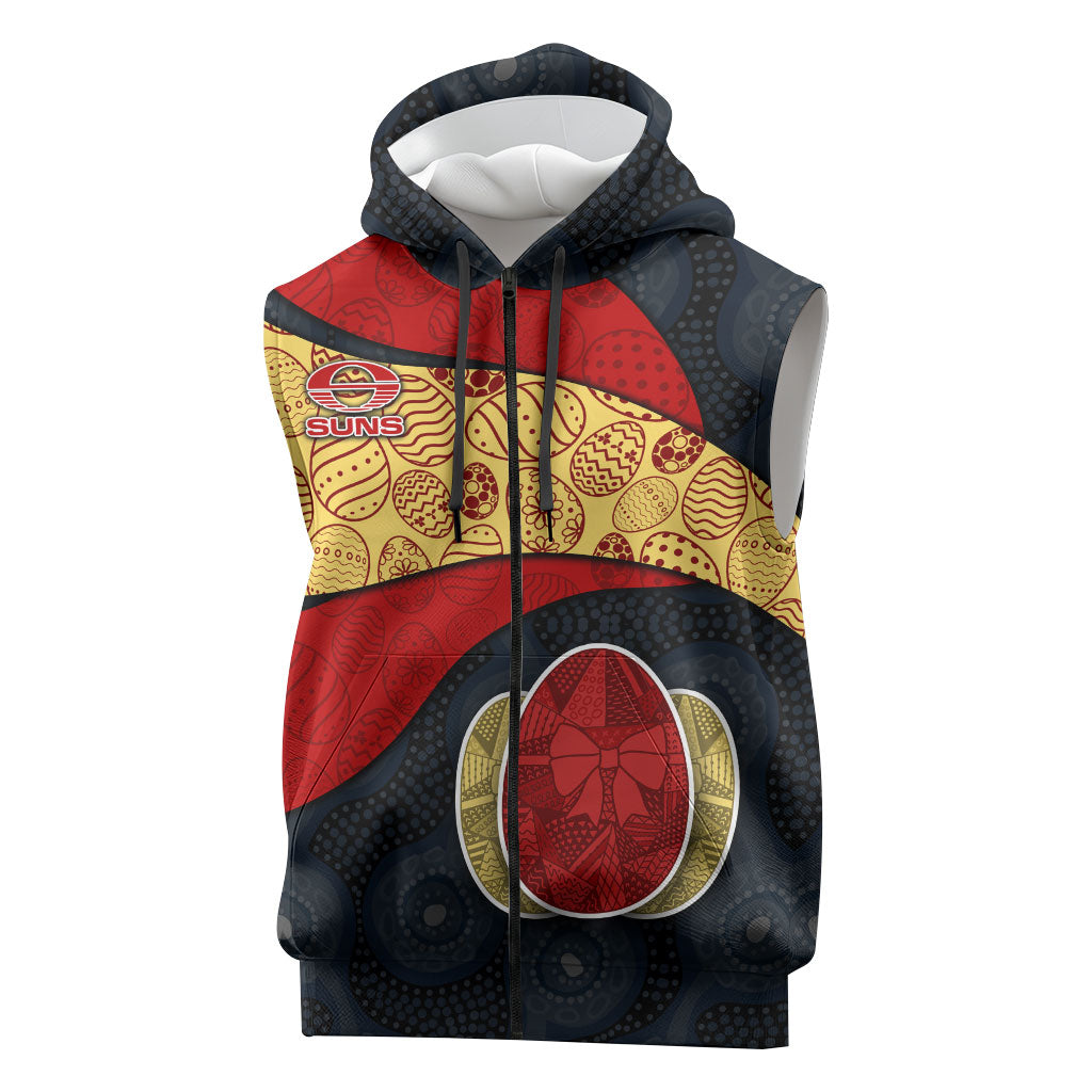 Personalized Suns Football Sleeveless Zip Hoodie Easter Egg Pattern Red Yellow Tribal Dot Art Style