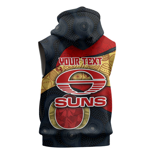Personalized Suns Football Sleeveless Zip Hoodie Easter Egg Pattern Red Yellow Tribal Dot Art Style
