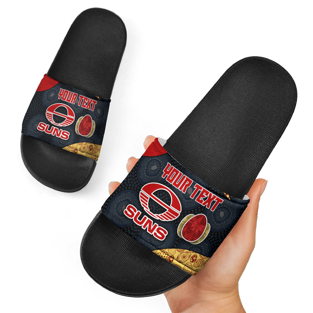 Personalized Suns Football Slide Sandals Easter Egg Pattern Red Yellow Tribal Dot Art Style
