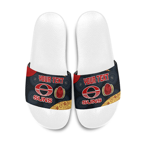 Personalized Suns Football Slide Sandals Easter Egg Pattern Red Yellow Tribal Dot Art Style