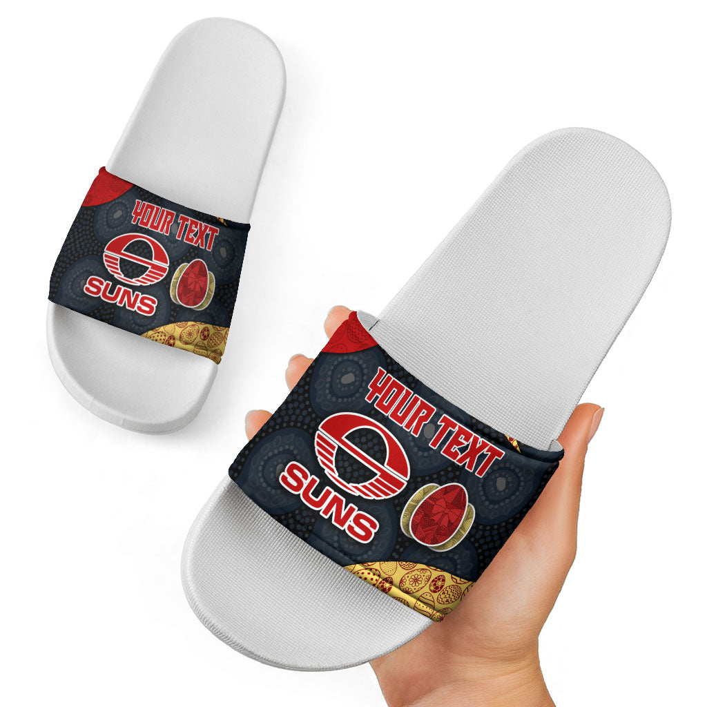 Personalized Suns Football Slide Sandals Easter Egg Pattern Red Yellow Tribal Dot Art Style