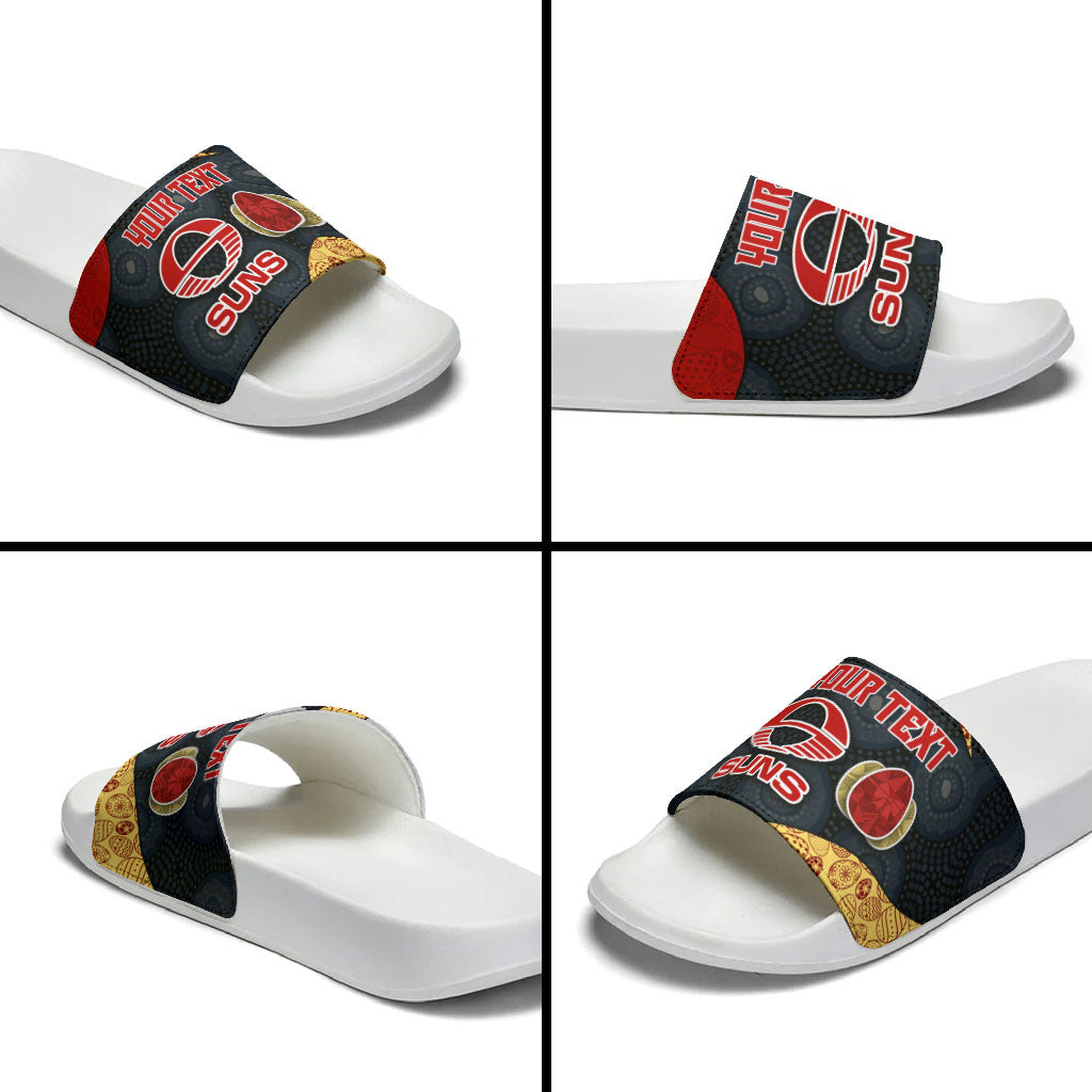Personalized Suns Football Slide Sandals Easter Egg Pattern Red Yellow Tribal Dot Art Style