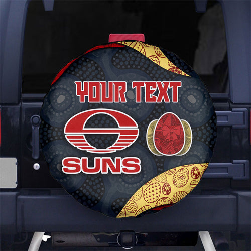 Personalized Suns Football Spare Tire Cover Easter Egg Pattern Red Yellow Tribal Dot Art Style