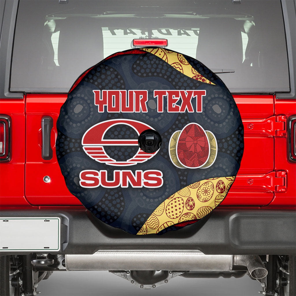 Personalized Suns Football Spare Tire Cover Easter Egg Pattern Red Yellow Tribal Dot Art Style