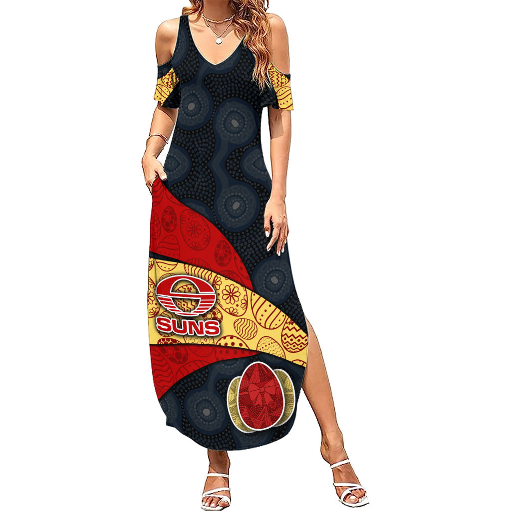 Personalized Suns Football Summer Maxi Dress Easter Egg Pattern Red Yellow Tribal Dot Art Style