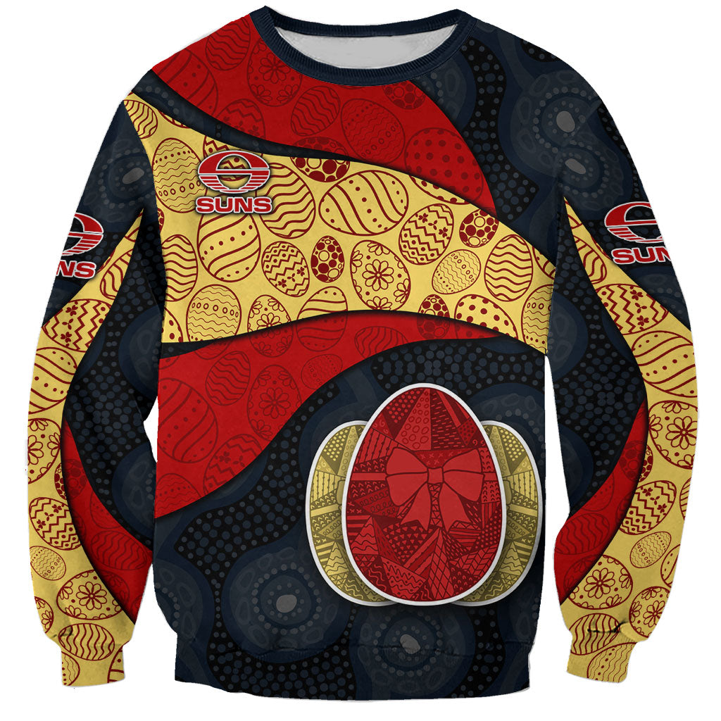 Personalized Suns Football Sweatshirt Easter Egg Pattern Red Yellow Tribal Dot Art Style
