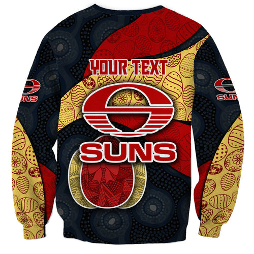 Personalized Suns Football Sweatshirt Easter Egg Pattern Red Yellow Tribal Dot Art Style