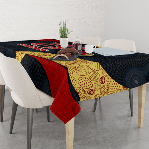 Personalized Suns Football Tablecloth Easter Egg Pattern Red Yellow Tribal Dot Art Style
