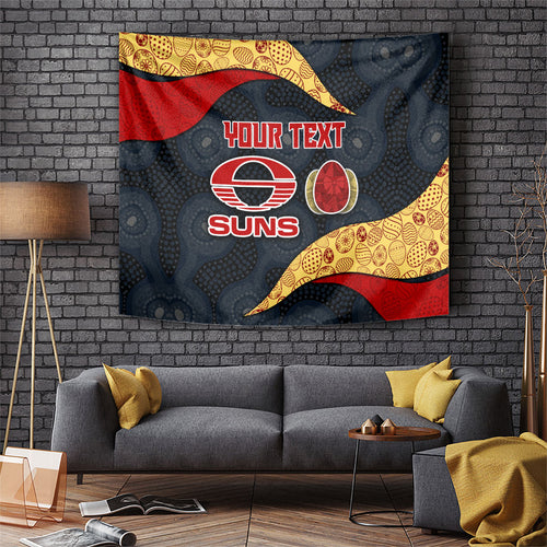 Personalized Suns Football Tapestry Easter Egg Pattern Red Yellow Tribal Dot Art Style