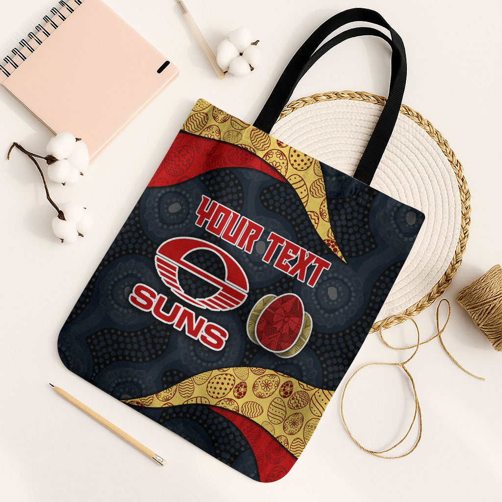 Personalized Suns Football Tote Bag Easter Egg Pattern Red Yellow Tribal Dot Art Style