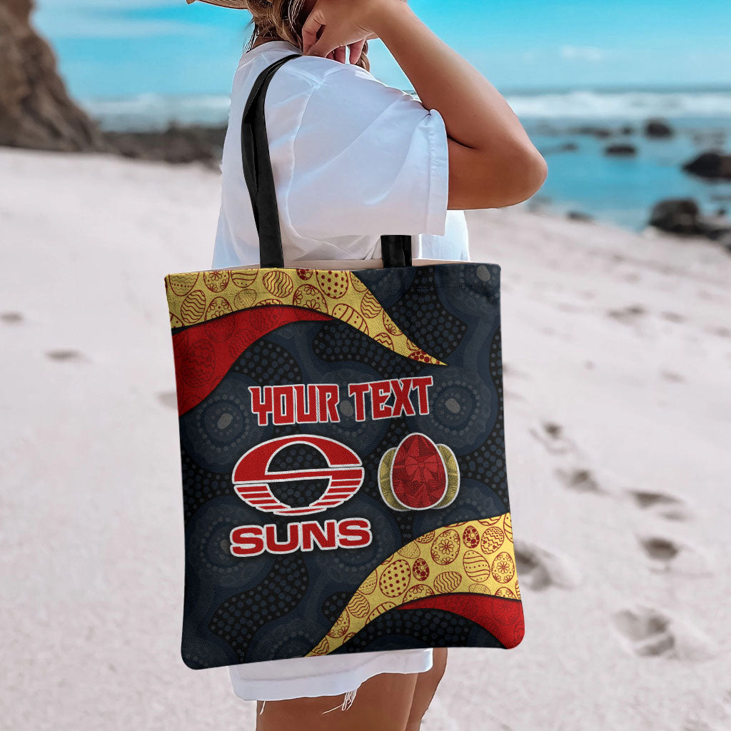 Personalized Suns Football Tote Bag Easter Egg Pattern Red Yellow Tribal Dot Art Style
