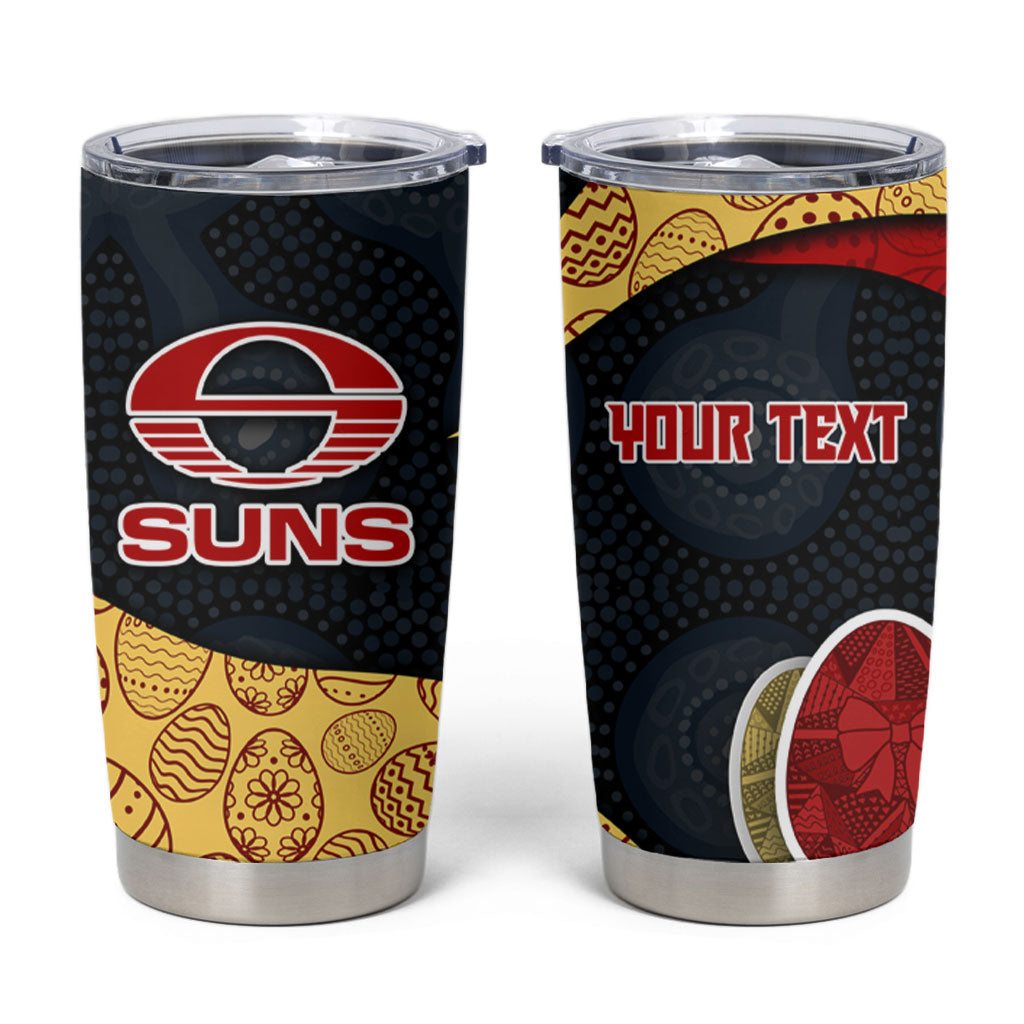 Personalized Suns Football Tumbler Cup Easter Egg Pattern Red Yellow Tribal Dot Art Style