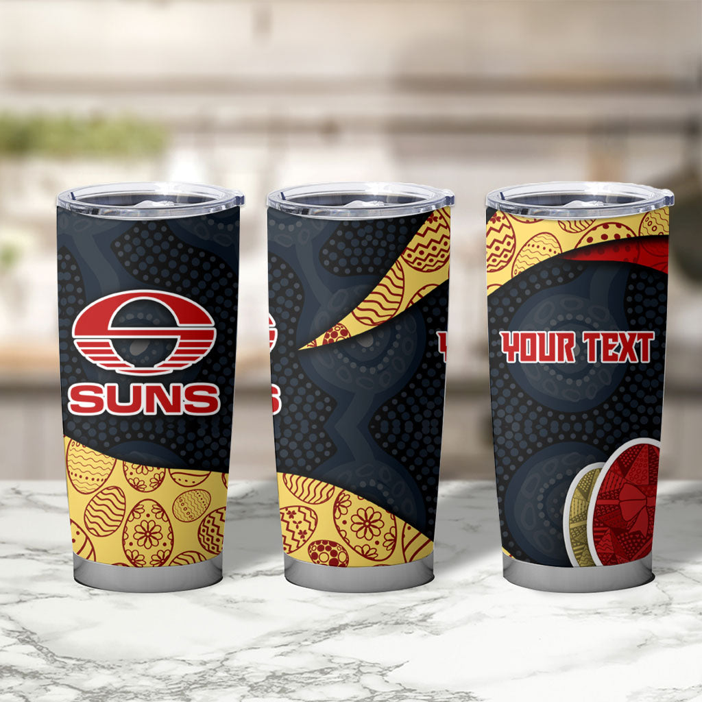 Personalized Suns Football Tumbler Cup Easter Egg Pattern Red Yellow Tribal Dot Art Style