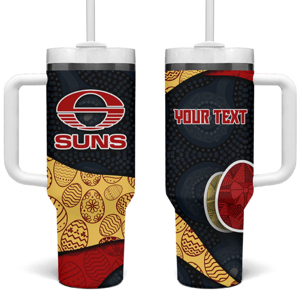 Personalized Suns Football Tumbler With Handle Easter Egg Pattern Red Yellow Tribal Dot Art Style