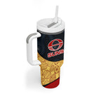 Personalized Suns Football Tumbler With Handle Easter Egg Pattern Red Yellow Tribal Dot Art Style