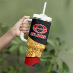 Personalized Suns Football Tumbler With Handle Easter Egg Pattern Red Yellow Tribal Dot Art Style
