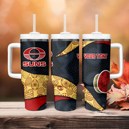 Personalized Suns Football Tumbler With Handle Easter Egg Pattern Red Yellow Tribal Dot Art Style