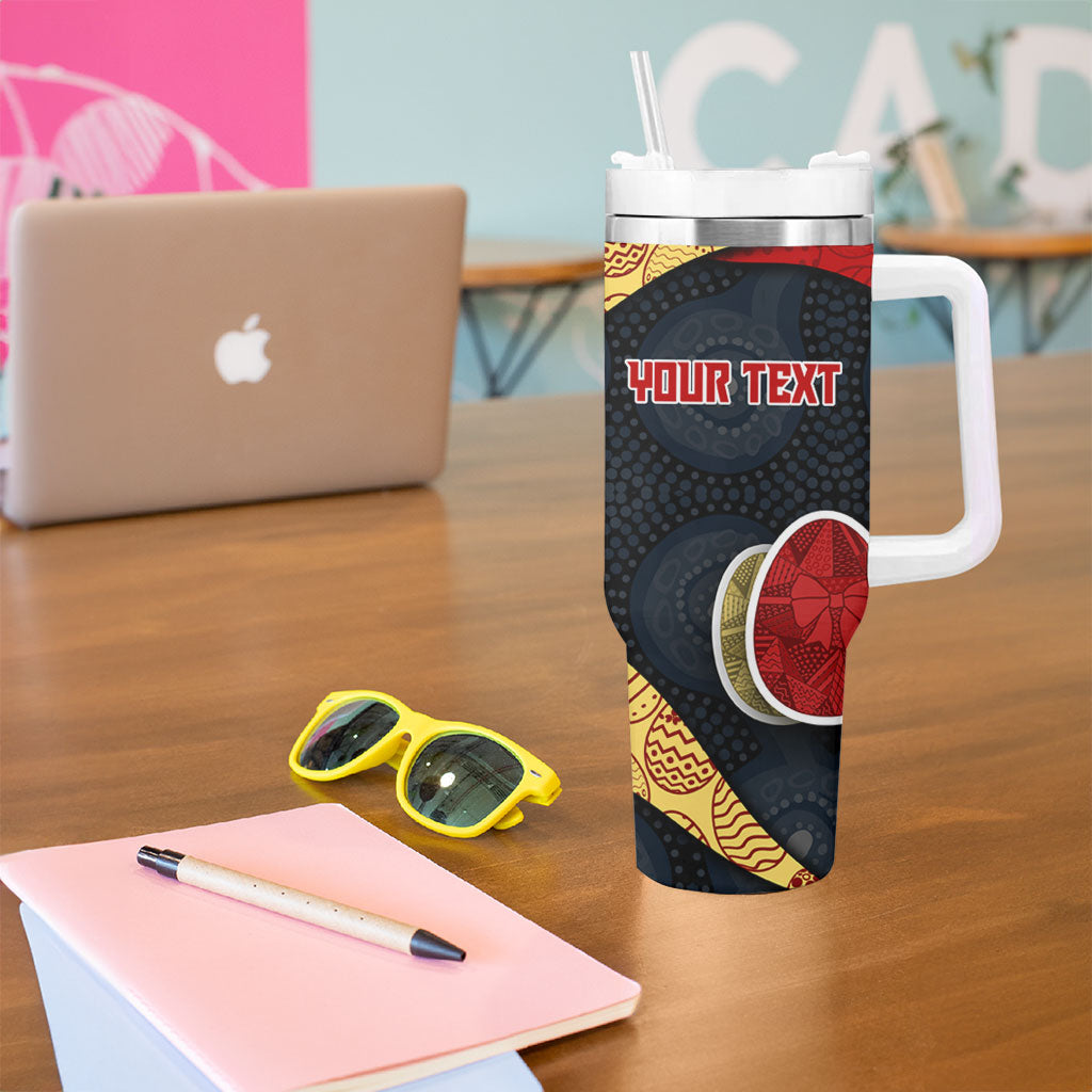 Personalized Suns Football Tumbler With Handle Easter Egg Pattern Red Yellow Tribal Dot Art Style