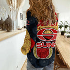 Personalized Suns Football Women Casual Shirt Easter Egg Pattern Red Yellow Tribal Dot Art Style