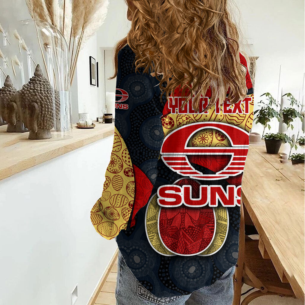 Personalized Suns Football Women Casual Shirt Easter Egg Pattern Red Yellow Tribal Dot Art Style