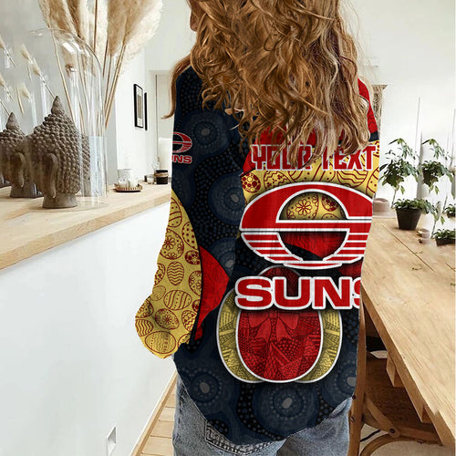 Personalized Suns Football Women Casual Shirt Easter Egg Pattern Red Yellow Tribal Dot Art Style