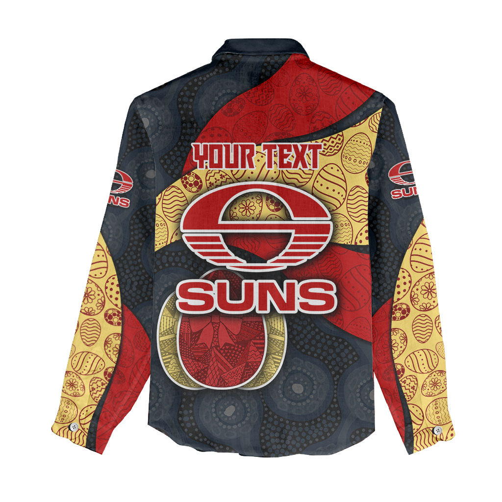 Personalized Suns Football Women Casual Shirt Easter Egg Pattern Red Yellow Tribal Dot Art Style