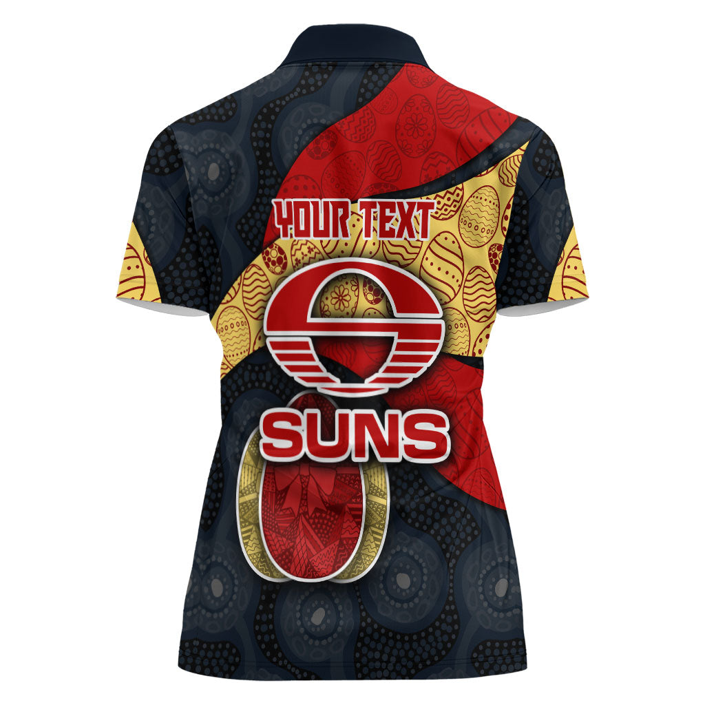 Personalized Suns Football Women Polo Shirt Easter Egg Pattern Red Yellow Tribal Dot Art Style