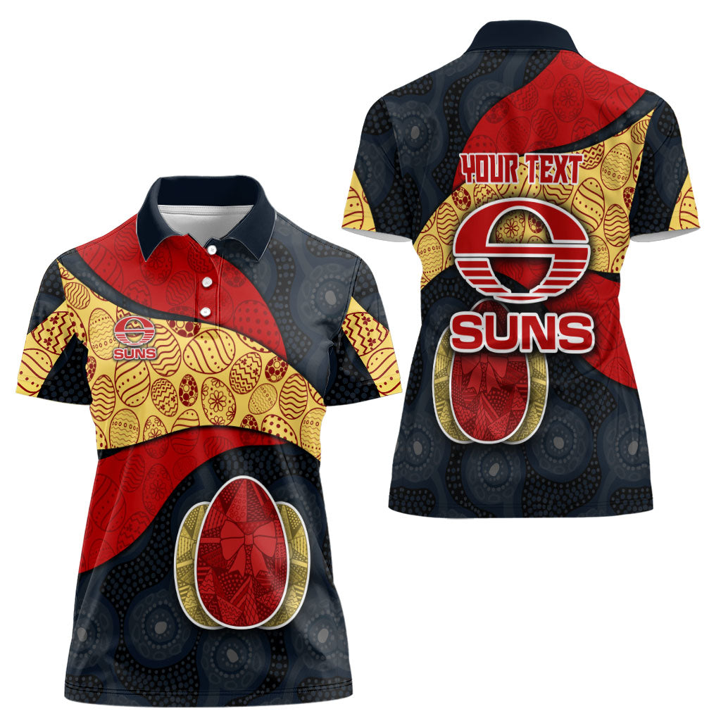 Personalized Suns Football Women Polo Shirt Easter Egg Pattern Red Yellow Tribal Dot Art Style