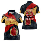 Personalized Suns Football Women Polo Shirt Easter Egg Pattern Red Yellow Tribal Dot Art Style