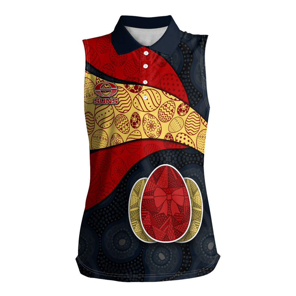Personalized Suns Football Women Sleeveless Polo Shirt Easter Egg Pattern Red Yellow Tribal Dot Art Style