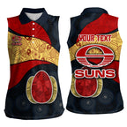 Personalized Suns Football Women Sleeveless Polo Shirt Easter Egg Pattern Red Yellow Tribal Dot Art Style
